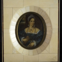 Woman in Blue Dress in Ivory Frame