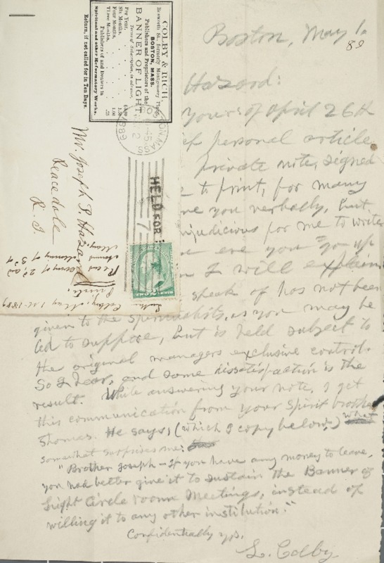 Letter to Joseph Peace Hazard, 1889-05-01