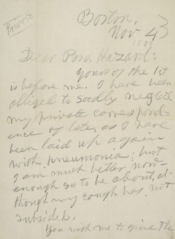 Letter to Joseph Peace Hazard, 1889-11-04