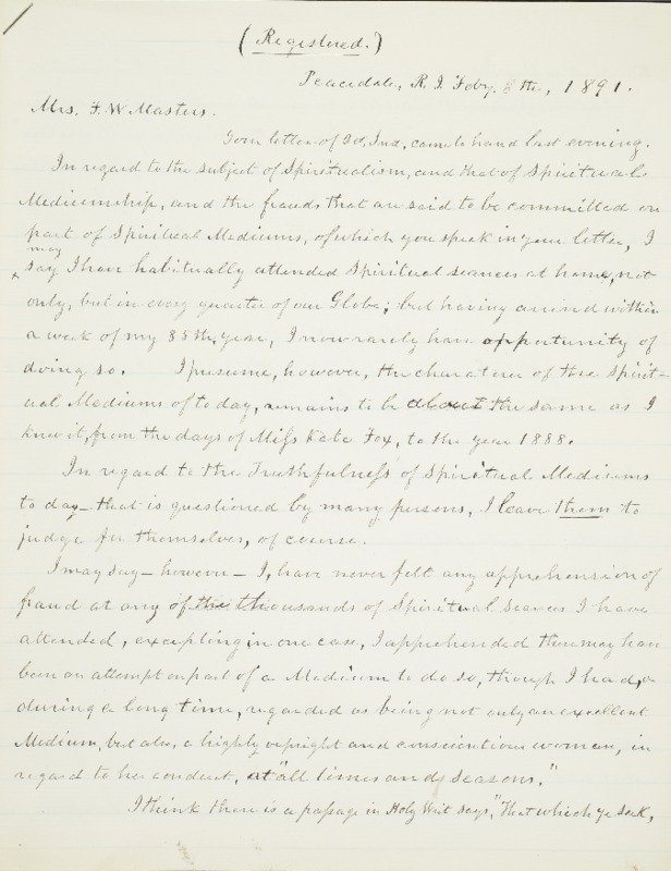 Letter to Mrs. F.W. Masters, 1891-02-08