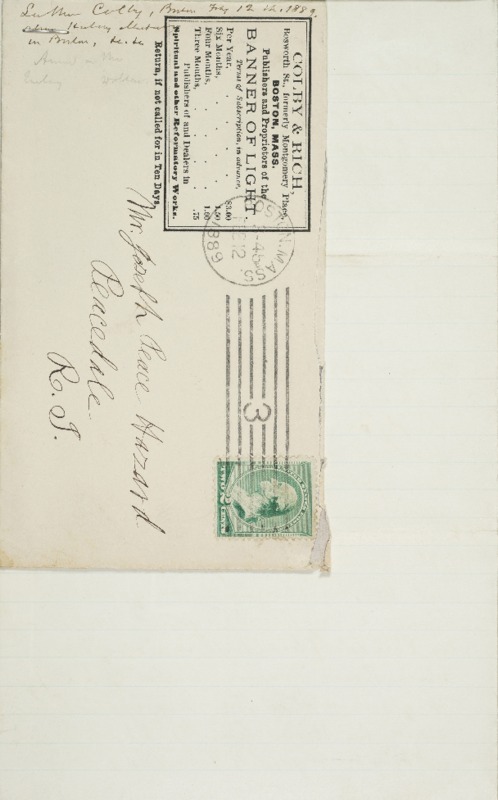 Letter to Joseph Peace Hazard, 1889-02-12