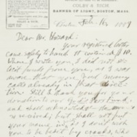 Letter to Joseph Peace Hazard, 1889-02-16